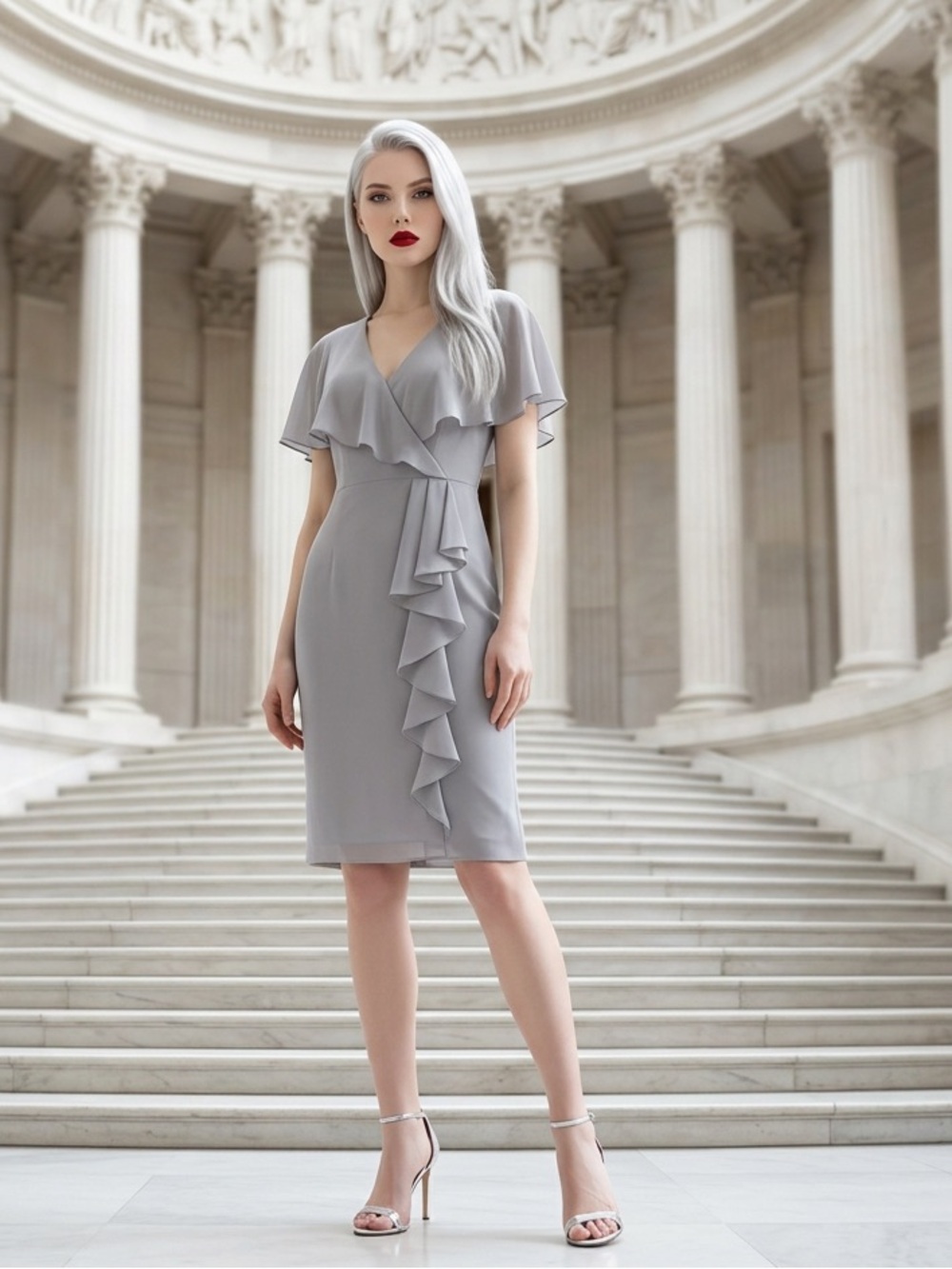 Joseph Ribkoff Chiffon Dress Size 6 Lavender Grey